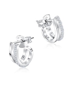 Double Curved With CZ Stone Silver Ear Stud STS-5318